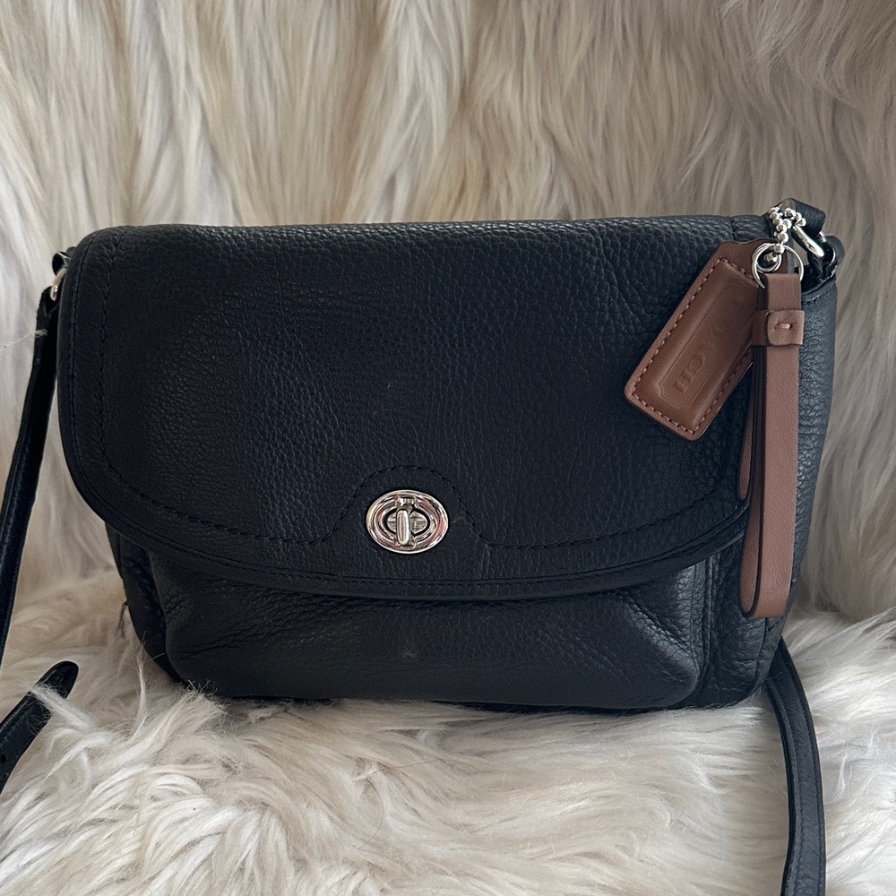 Coach Black Pebbled Leather Crossbody with Brown Tag
